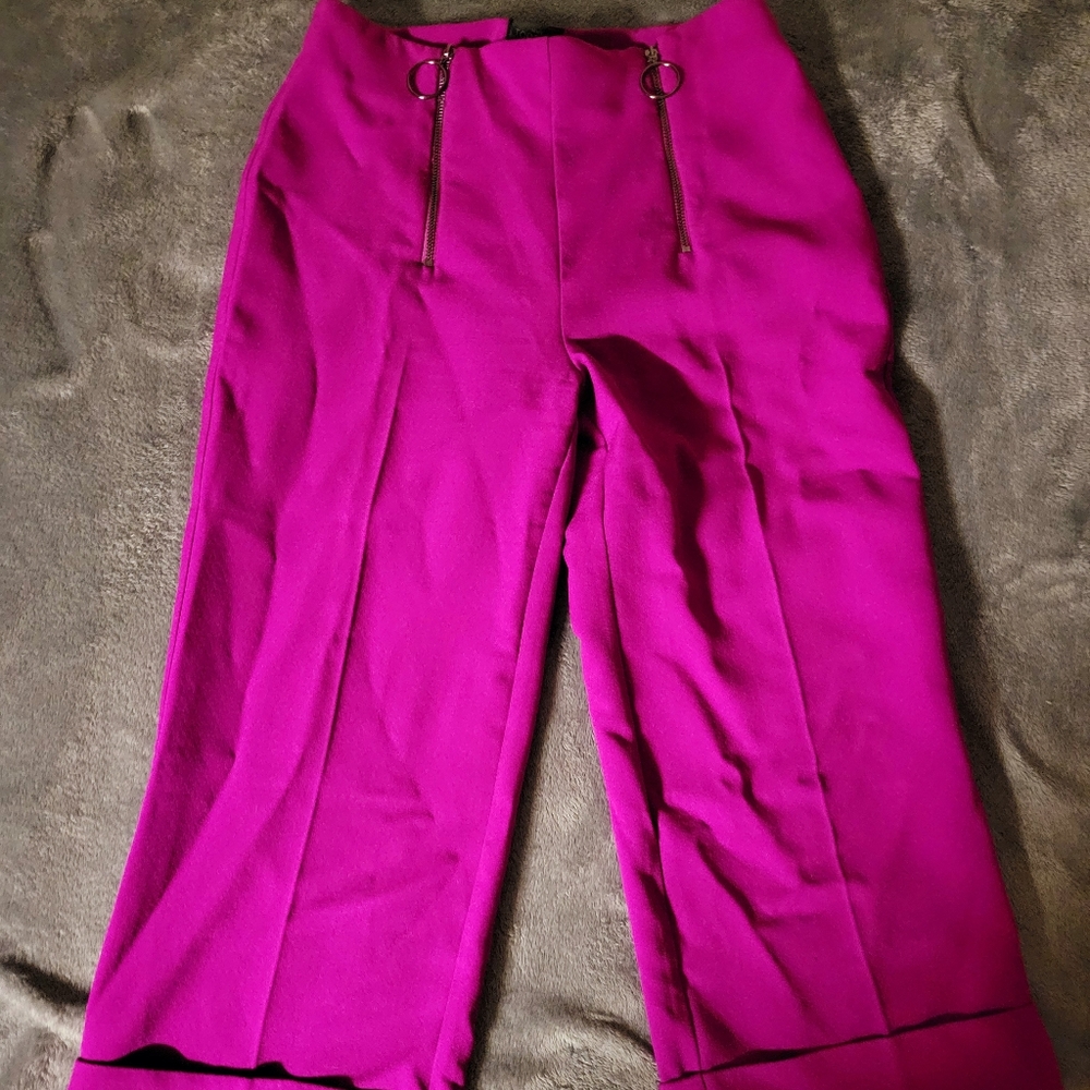 6XHP🔥11-30,12-17,1-12-23,7-28NWOT TOPSHOP PET DBLE ZIP W L TRS PNTS HT PNK SZ4